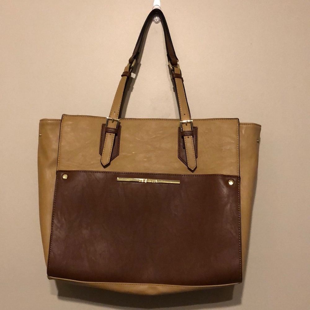 Steve Madden Color Block Tan/Brown Large Tote - image 2